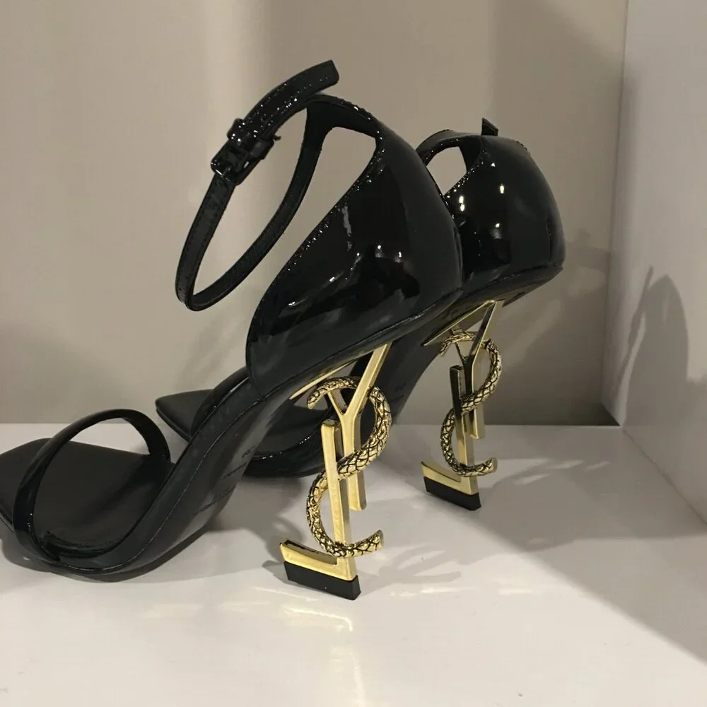Saint Laurent YSL Snake Opyum Heels with Gold Logo - Picture 2 of 3